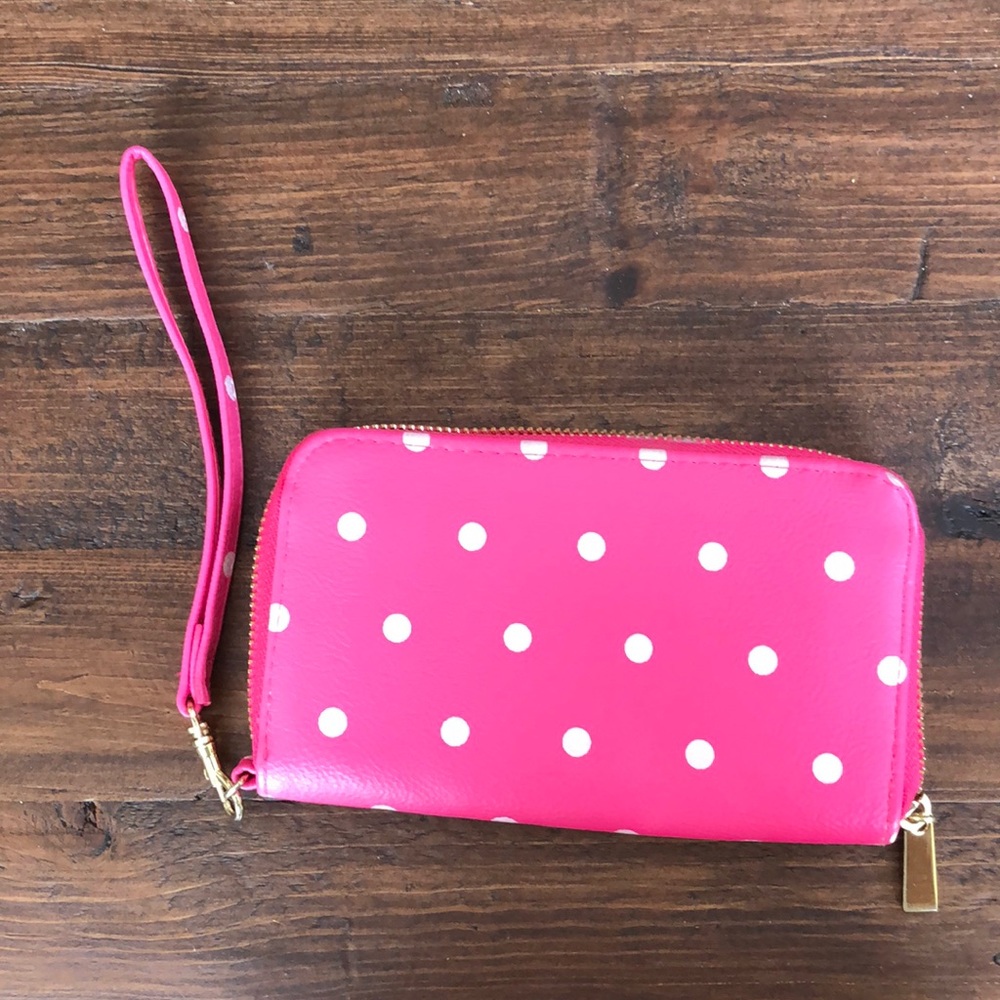 Pink polka dotted wallet